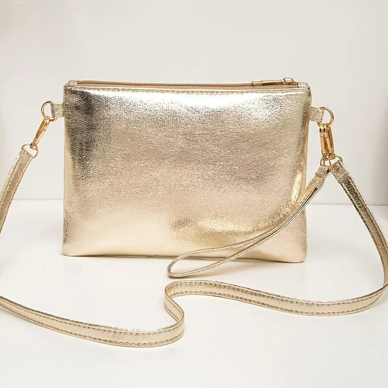 A Stylish And Minimalist Golden Sequined Crossbody Bag, Perfect As a High-End Solid Color Makeup Pouch