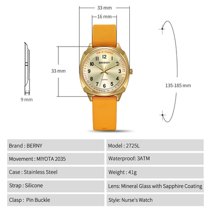 BERNY Women's Watches Nurse Watch Casual Simple Ladies Gold Quartz Watches Luminous Easy Read Waterproof Sport Women Wristwatch