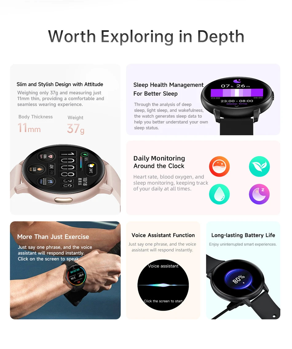 LIGE Nowy 1,38-calowy Smartwatch Zdrowotny Damski Połączenia Bluetooth Smartwatch Męski Monitorowanie Tętna Bransoletka Sportowa Odtwarzacz Muzyki 2026