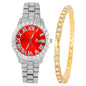 2024 Full Iced Out Watch Mens Cuban Link Chain Bracelet watch Bling Jewelry for Men Big Gold Chains Hip Hop Men Watch Set