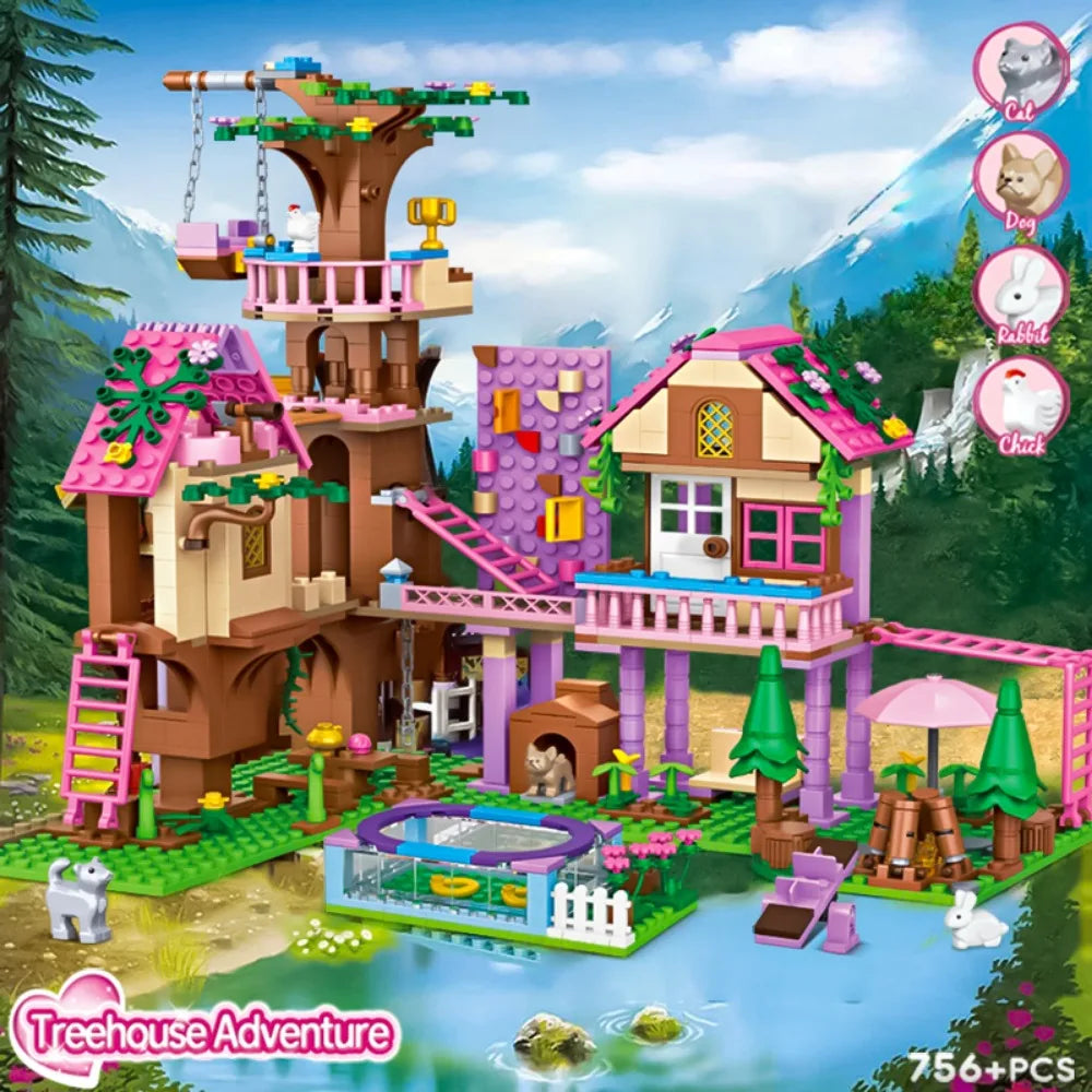 Friends City Tree House Summer Holiday Villa Castle Building Blocks Garden Swimming Pool Model Figures Toy For Kid Birthday Gift