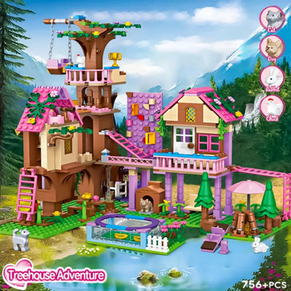 Friends City Tree House Summer Holiday Villa Castle Building Blocks Garden Swimming Pool Model Figures Toy For Kid Birthday Gift