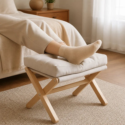 Portable Wooden Footstool with Plush Cotton Padding for Entryway and Lounge Use