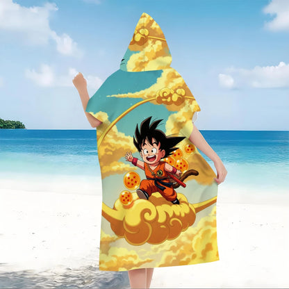 Dragon Ball Kid Goku Hooded Bath Towel, Kinto Un Cloud Parent-Child Microfiber Quick Dry Poncho for Kids Swim Beach