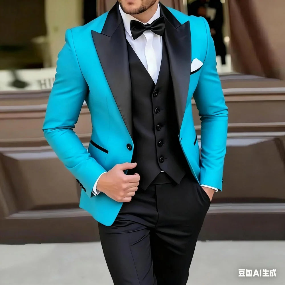 Men's Green And Black Formal Terno Set of 3 Pieces Blazer Wedding Groomsmen Suit Ideal for Wedding Ceremony And Dance