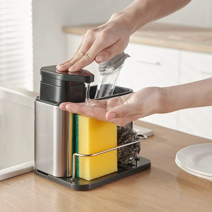 1pc Multi-Function Kitchen Sink Sponge Holder with Detergent Soap Dispenser Hand Soap Bottle with Storage Rack Storage Slot