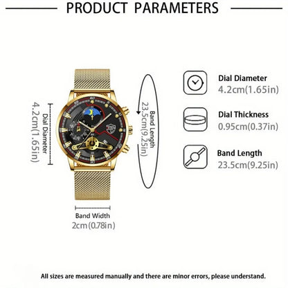 DEYROS Luxury 1/6 Pcs/ Set Men's Watch Set Quartz Outdoor Mesh Alloy Strap Trendy Style Men's Watches Gift Ideas