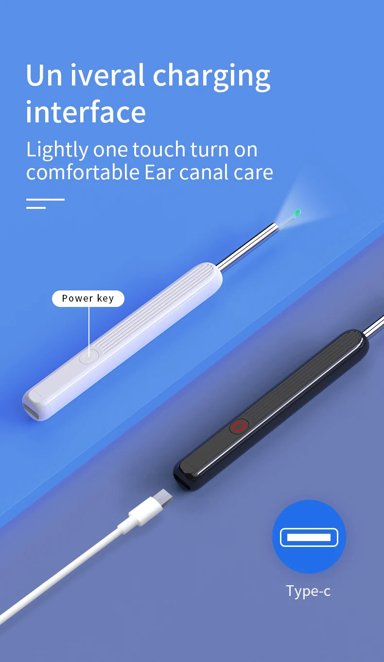 Smart Ear Wax Cleaner with Camera 3.5mm Earpick Otoscope Visual Ear Camera Health Care Ear Cleaner for iPhone, iPad, Android