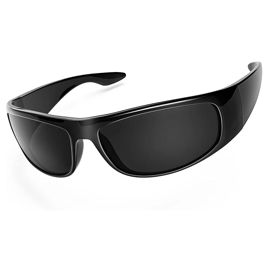 Dark Sunglasses for Men Wrap Around Sunglasses for Big Heads Men UV400 Protection Glasses W8005