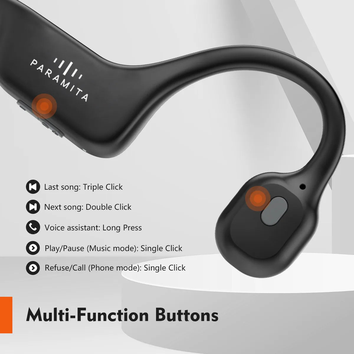 PARAMITA Real Bone Conduction Headphones Bluetooth Wireless Earphones Waterproof Sports Headset with Mic for Workouts Running