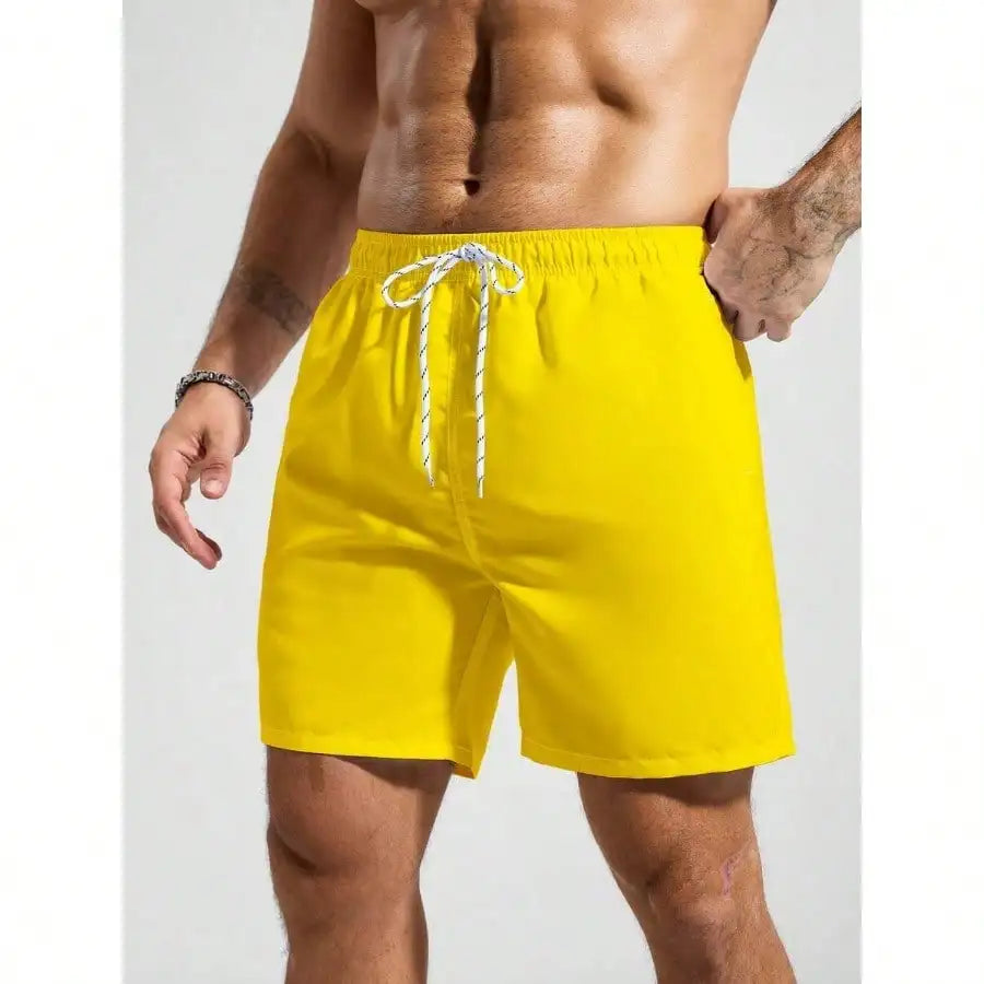 Palasendo Men's Plain Pocketed Drawstring Waist Beach Shorts, Suitable For Summer, Hawaiian, Men Dry Fit Orange Swim Trunks, Men Swim Trunk Matching, Men Beachwear, Plain Swim Trunks