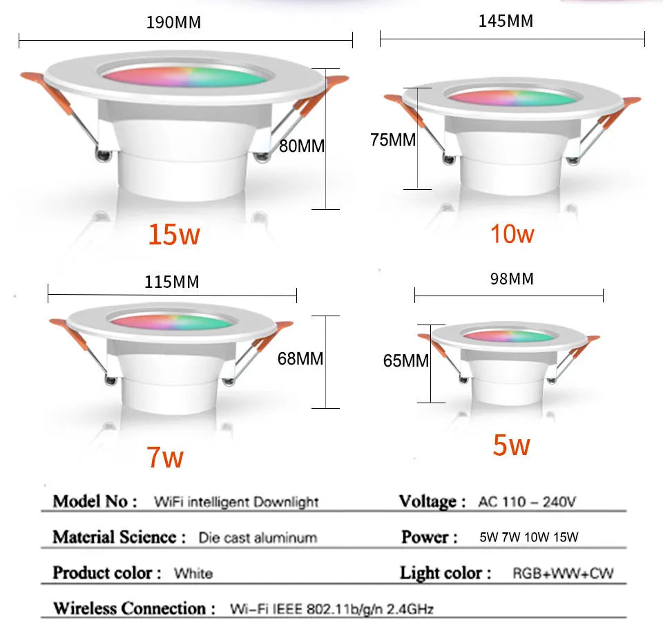 Tuya WiFi ZigBee LED Downlight 5W 7W 10W 15W RGB Smart Ceiling Lamp AC85-265V Dimmable APP Remote Control Smart Life For Bedroom