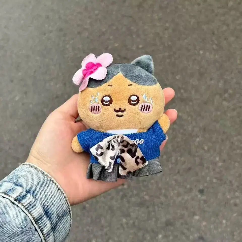 Cute Hachiware Momonga Gyaru Style Plush Keychain Tan Skin Blue-Eared Cat Bag Usagi Charm Pendant Toy Gift for Boys Girls Fans
