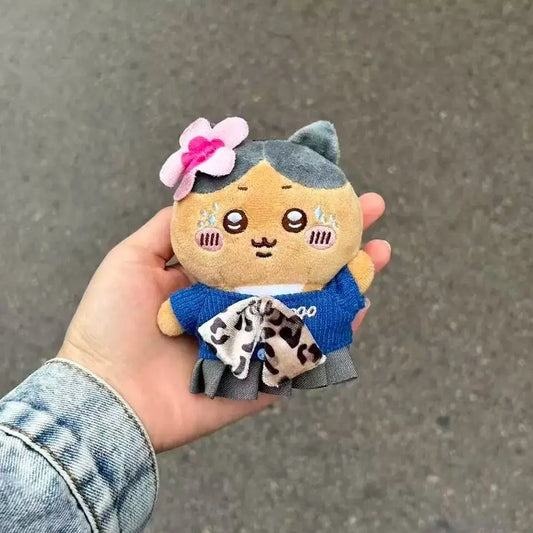 Cute Hachiware Momonga Gyaru Style Plush Keychain Tan Skin Blue-Eared Cat Bag Usagi Charm Pendant Toy Gift for Boys Girls Fans