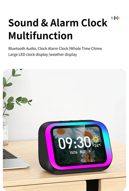 AI Smart Bluetooth 5.4 Speaker HD Touch Screen Display Electronic Album Alarm Clock Hi-fi Stereo Sound Voice Speaking Assistant