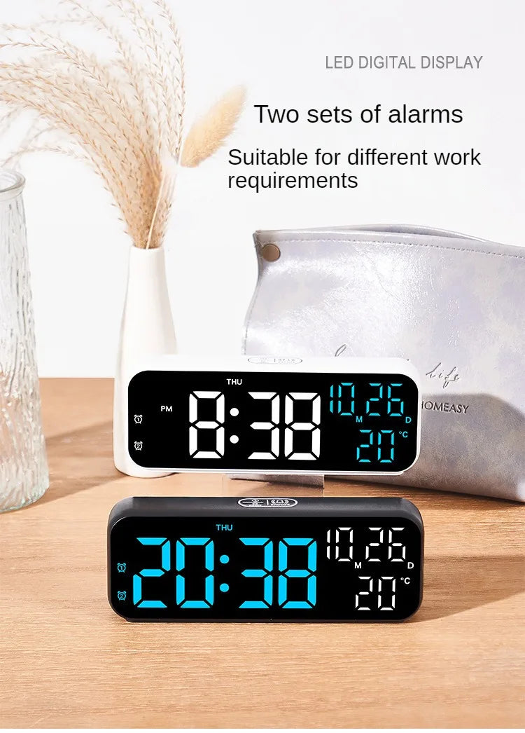 Digital Alarm Clock Temperature and Date Week Display Night Mode Table Clock Voice Control 12/24H Electronic LED Alarm Clocks