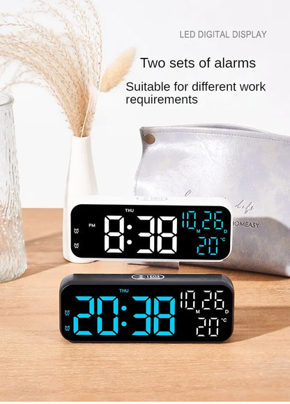 Digital Alarm Clock Temperature and Date Week Display Night Mode Table Clock Voice Control 12/24H Electronic LED Alarm Clocks