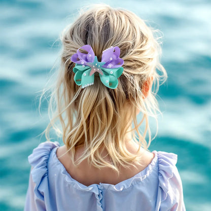 2Pcs Starfish Bow Hair Clips For Girls Sweet Ribbon Patchwork Cute Pearls Hairpins Kids School Trendy Headwear Accessories