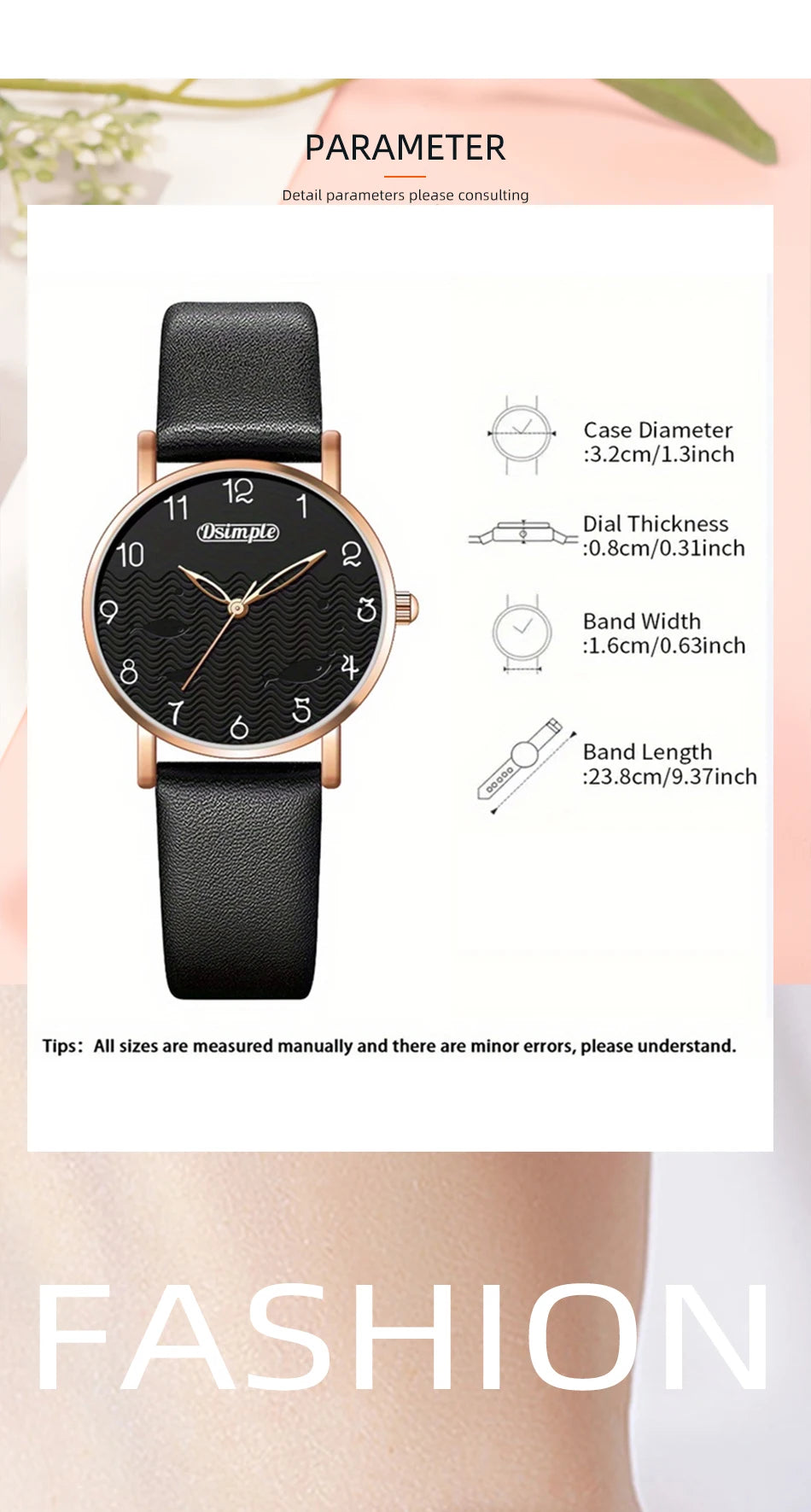6pcs Sets Luxury Women's Black Leather Watches Butterfly Dial with Quartz Wristwatch Women Earring Bracelet Necklace Set