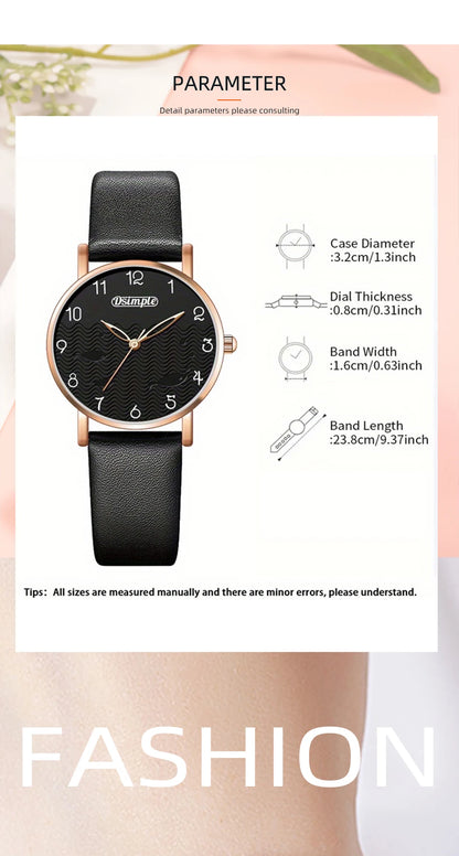 6pcs Sets Luxury Women's Black Leather Watches Butterfly Dial with Quartz Wristwatch Women Earring Bracelet Necklace Set