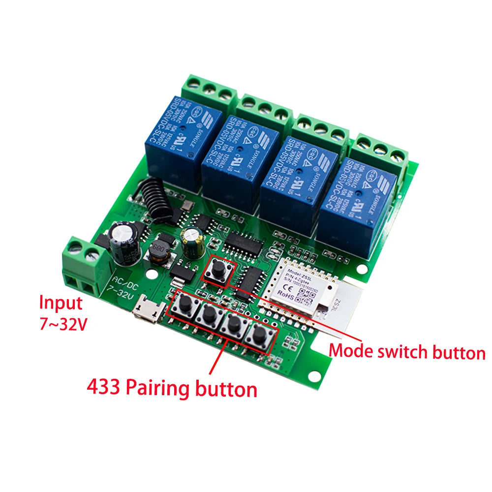 Tuya Zigbee Relay 4CH Smart Home Switch Module APP Remote Control Wireless Radio RF 433 4 Channel Relay for Zigbee Gateway Hub