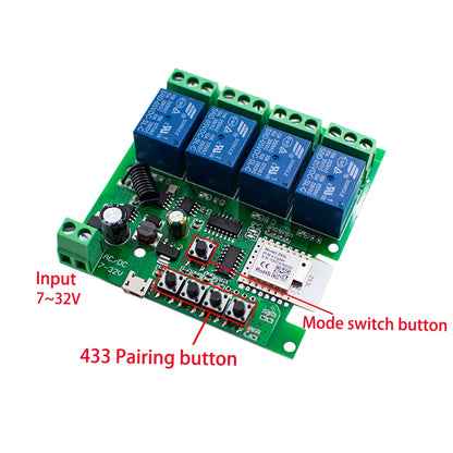 Tuya Zigbee Relay 4CH Smart Home Switch Module APP Remote Control Wireless Radio RF 433 4 Channel Relay for Zigbee Gateway Hub