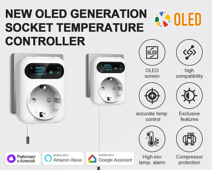 Tuya WIFI Digital Thermostat Socket 16A Outlet Plug Remote Temperature Controller Timer Switch Cooling Heating 3M NTC Sensor