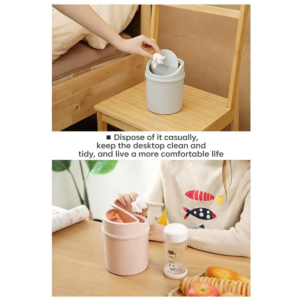 Mini Desktop Trash Can with Press-Top Lid Small Waste Bin for Office Desk & Bedroom Portable Space-Saving Trash Tube