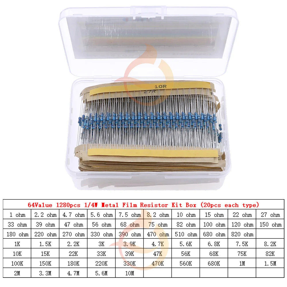 1/8W 1/4W 1/2W 1W 2W 3W 0Ω~10MΩ 1% Metal Film Resistor Resistance Assortment Kit With box