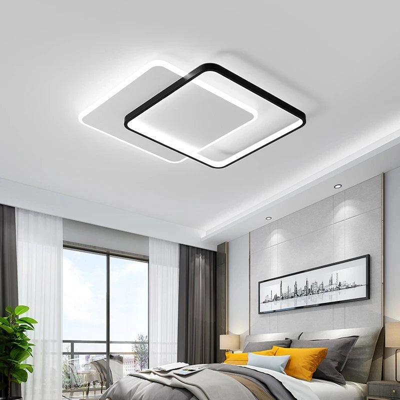 Modern Minimalist Led Ceiling Lamp For Bedroom Black White Design Ring Chandelier Living Room Study Loft Smart Light Fixtures