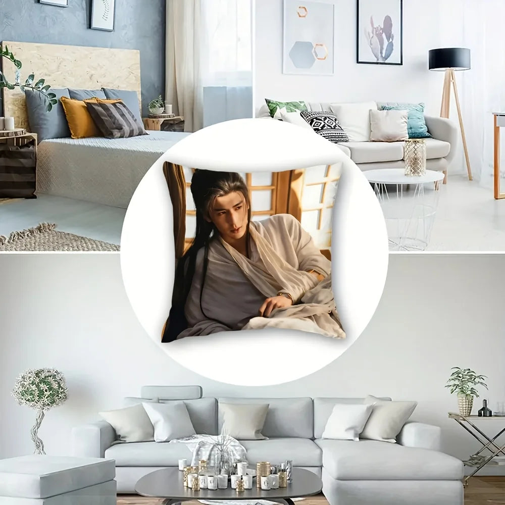 1pc Zhang Linghe Fan Bedroom Pillow Cover, Polyester 2D Double-Sided Print, C-Drama Warrior Cushion, Perfect Gift for Fans & Car