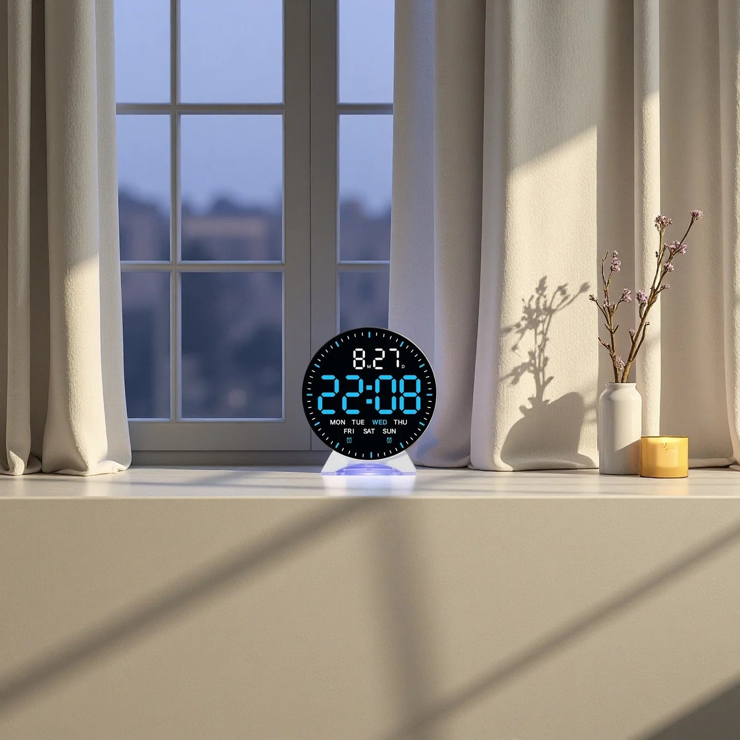 Digital Alarm Clock Week Date Second Hand Display Mood Light Dual Alarm Auto Dimmable Snooze Table Clock 12/24H DST LED Clock