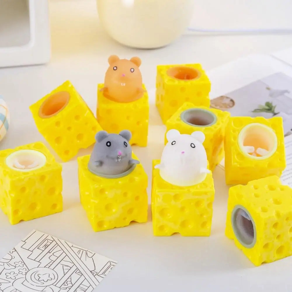 PVC Cheese Mouse Decompression toy Stress Relief Squeeze Anti Stress Toy Pop Up Funny Fidget Toys children