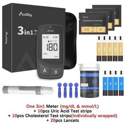 GUC 3in1 Multifunction Cholesterol Uric Acid Blood Glucose Meter Blood Sugar Test Strip Diabetes Glucometer Kit Gout Monitor
