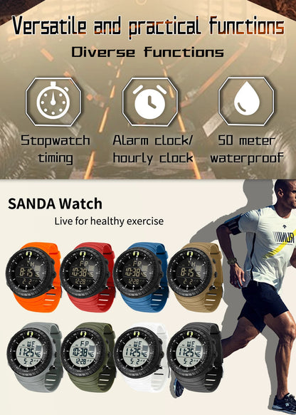 SANDA New 6256 Men's Electronic Watch Large Dial Outdoor Waterproof Sports Watch Night Light Alarm Clock Multi functional Watch