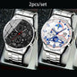 2 PCS/set  Men's Watches Fashion Sports Quartz Alloy Dial Strap Round Dial Quartz Movement Display Date Best Choice for Gift!