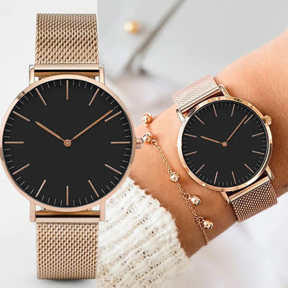 Ultra-thin Fashion Watch Women Luxury Metal Mesh Belt Ladies Quartz Wristwatches Minimalist Elegant Woman Watches reloj mujer