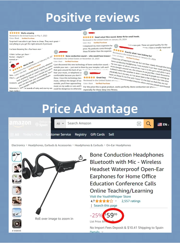 Open Ear Bone Conduction Headphones with dual microphone Wireless Bluetooth Headphone with Mic Headset for work/business/Cycling