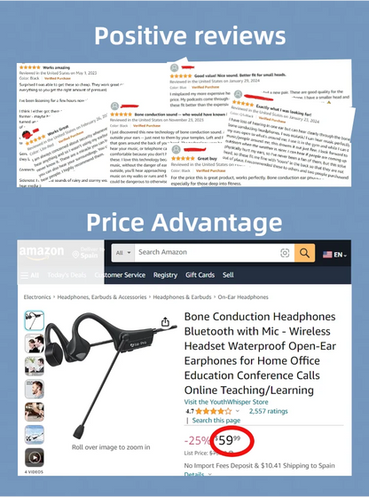 Open Ear Bone Conduction Headphones with dual microphone Wireless Bluetooth Headphone with Mic Headset for work/business/Cycling