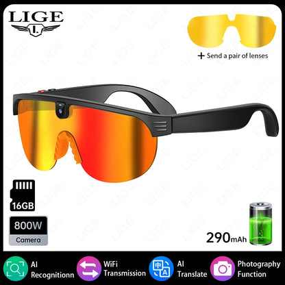 4K Polarized AI Smart Cycling Glasses Men 800W Camera Video Recording Translation Sunglasses Bluetooth Call Music Sports Glasses