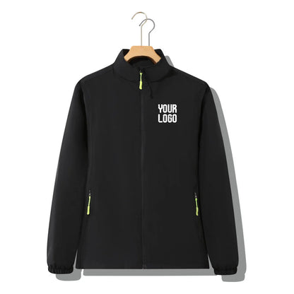 Stand collar zipper outdoor windbreaker, unisex UV-resistant waterproof jacket, customizable LOGO
