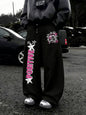 Men Wide Leg Punk Cartoon Sweatpants 100% Polyester Positive Star Dual Side Print Baggy Y2K Drawstring Jogger Pants