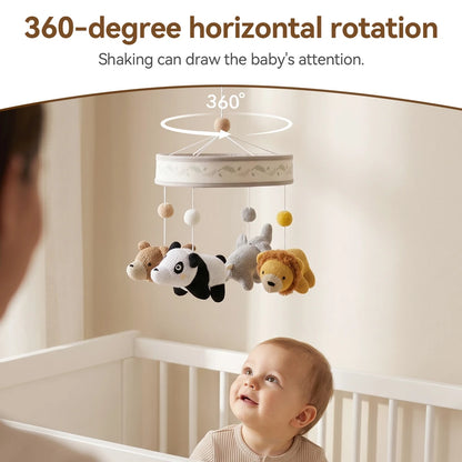 Crochet Animal Crib Bell 360 Degree Rotation Crib Mobile Built in Bell Sensory Bed Bell Toys Mobile Hanging Toys