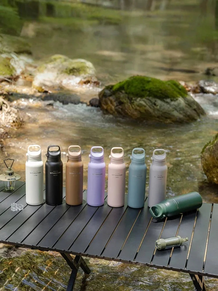 JUSTINLAU 600ML Insulated Bottle with Pop-up Lid Stainless Steel Keep Hot＆Cold Thermal Mug Outdoor Sports/Travel Water Cups
