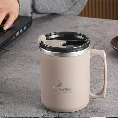 450ML Thermos Mug 304 Stainless Steel Double Wall Insulated Milk Coffee Cup With Handle & Lid Leak-proof Drinking Cup Drinkware