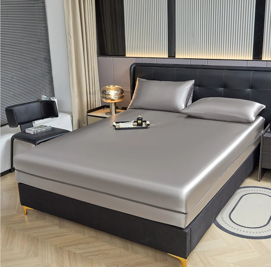 6-Sided Zipper Mattress Encasement Luxury Cooling Satin Dustproof Mattress Protector, Full All Around Deep Pocket Mattress Cover