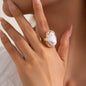 Fashion Gold Color Flower Crystal Imitation Pearl Open Ring for Women Engagement Party Gift Temperament Jewelry 2024 ﻿