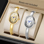 2PCS Elegant Oval Roma Dial Women Quartz Watches Set Fashion Bracelet Bangle Ladies Wristwatch Reloj Mujer Girls（Without Box）