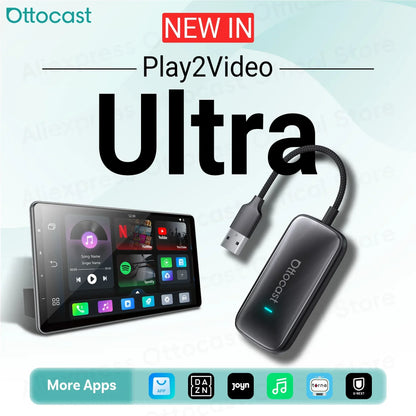 OTTOCAST Play2Video Ultra Wireless CarPlay Android Auto Adapter for Youtube Netflix Car Accessories for Benz Ford VW Kia Toyota