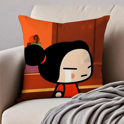 Kawaii P-Pucca Anime Cushion Cover Pillowcase Anti-dustmite Invisible Zipper Short Plush Sofa Cushion